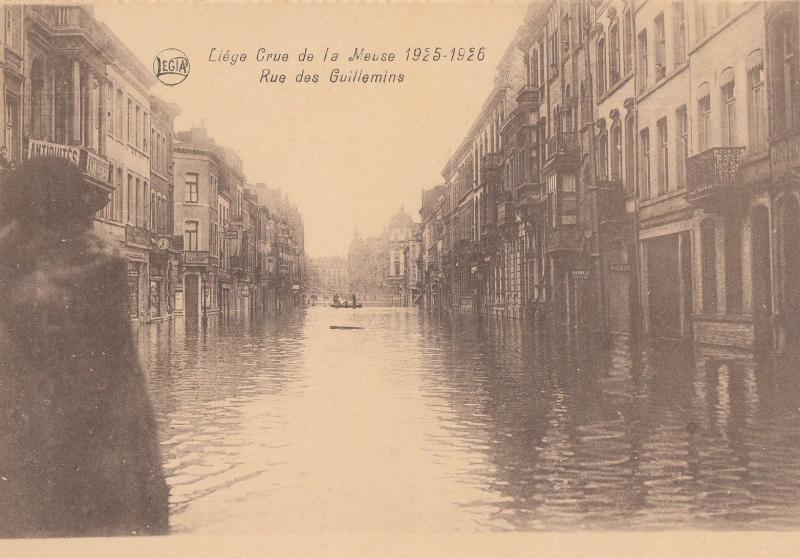 Liege 1925 Flood Rue Des Guillemine Antique Disaster Postcard