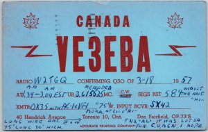 1957 QSL Radio Card VE3EBA Canada Amateur Radio Station Posted Postcard