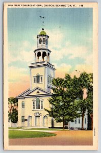 Bennington Vermont~Old First Congregational Church est 1762~1936 Linen Postcard