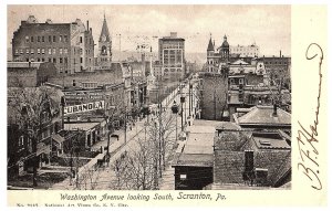 Washington Ave Scene Cubanola & Scranton Laundry Sign Street Cars Postcard 1905