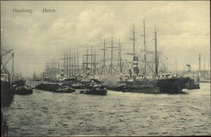 Hamburg Germany Harbor Steamships & Tugboats c1910 Postcard