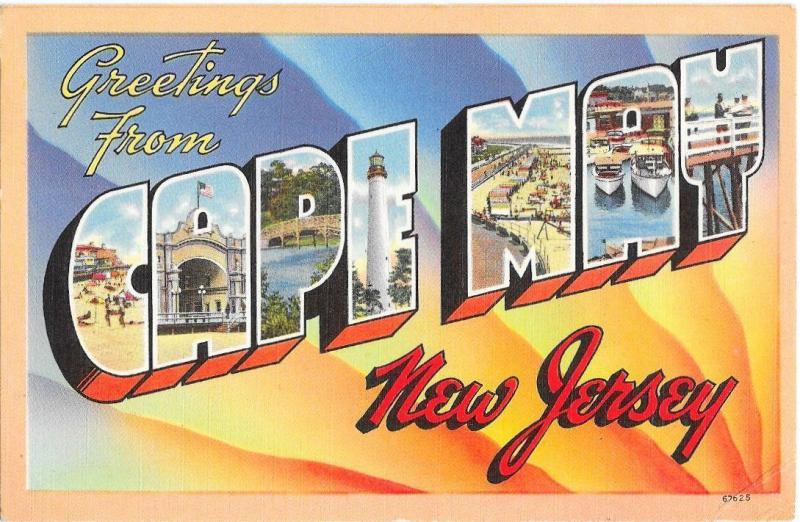 Large Letter Greetings from Cape May New Jersey - Vintage NJ Postcard