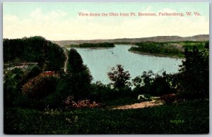 Parkersburg West Virginia c1910 Postcard View down Ohio River from Ft Boreman