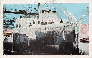 Late Arrival Duluth MN Minnesota Ship Boat Ice Frozen Unused Postcard H54