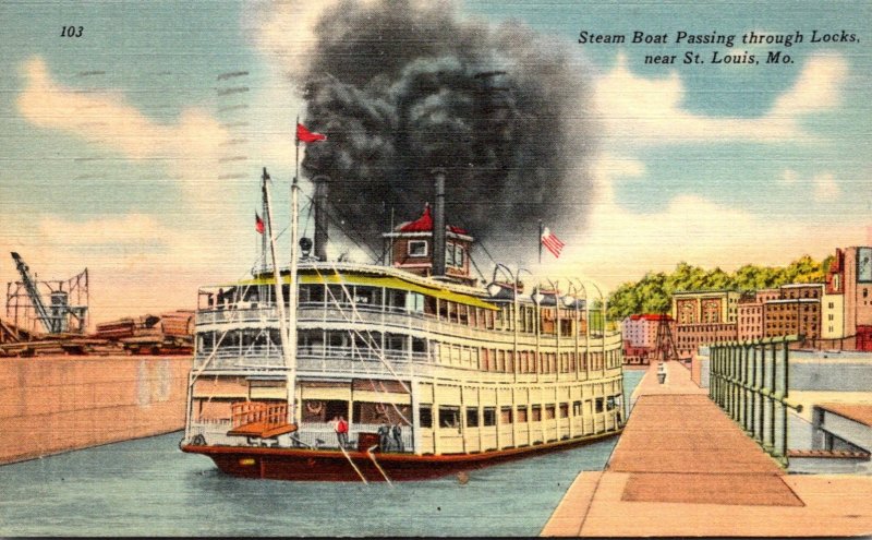 Missouri St Louis Steam Boat Passing Through Locks 1949