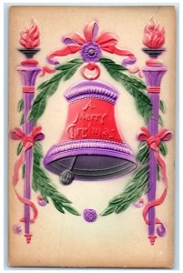 c1910's Christmas Ringing Bell Airbrushed Embossed Posted Antique Postcard