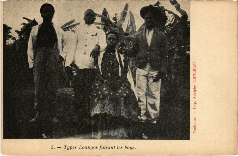 PC CPA GABON, TYPES LOANGOS FAISANT LES BOYS, Vintage Postcard (b21819)