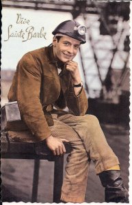 RPPC Tinted Coal Mining, Handsome Miner Hat, France,Long Live St. Barbara 1950