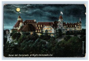 C. 1910 Hotel del Coronado At Night Full Moon California Vintage Postcard F52