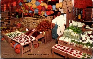 Linen Postcard Market Place in Mexico