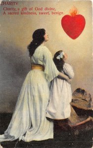 Lot349 charity woman and her daughter religious postcard