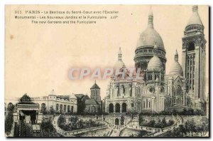 Old Postcard Paris Sacre Coeur Basilica with the New Gardens Monumental Stair...