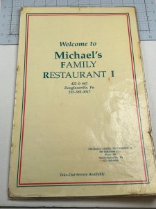 Vintage Restaurant Menu Michael's Family Restaurant I Douglasville PA