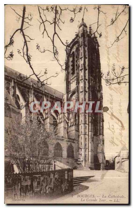 Old Postcard Bourges Cathedrale the great tower