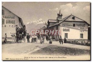 Postcard Old Hitch Hotel and Col de la Sickle and Mont Blanc Horses Switzerland