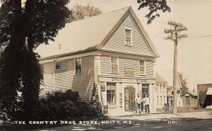 Unity ME Main Street The Country Drug Store Old Cars Real Photo Postcard