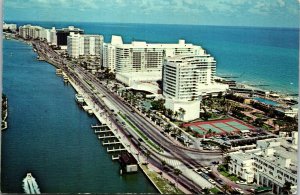 Vtg 1960s Hotel Row Collins Avenue Indian Creek Miami Beach Florida FL Postcard