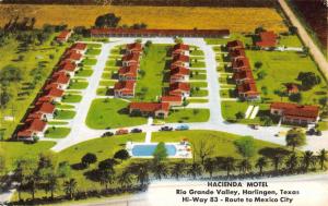 Harlingen Texas Hacienda Motel Birdseye View Vintage Postcard K49082