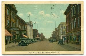 Main Street Scene North Bay Ontario Canada 1936 postcard