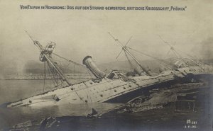 china, HONG KONG, British Warship HMS Phoenix damaged by Typhoon 1906 Postcard