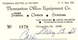 1968 THOMASTON  OFFICE EQUIPMENT CO GEORGIA SCHOOL OFFICE SUPPLIES INVOICE Z828