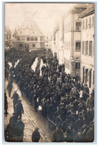 Weissenberg Germany Postcard Army in the Street Scene 1915 WW1 Posted RPPC Photo