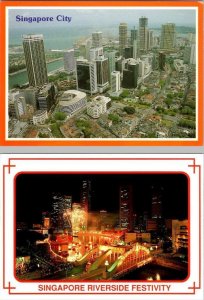 2~4X6 Postcards  SINGAPORE  Aerial View & RIVERSIDE FESTIVITY Chinese New Year