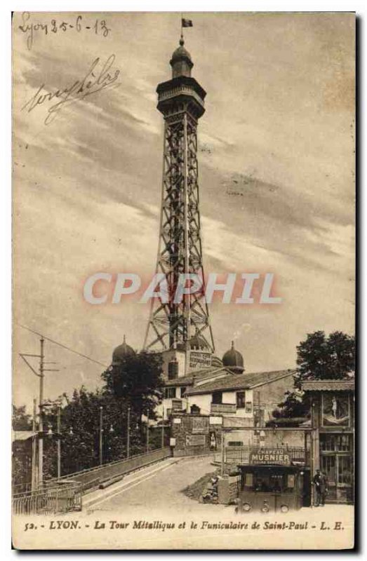 Postcard Old Lyon Metallic Tower and St Paul Funicular