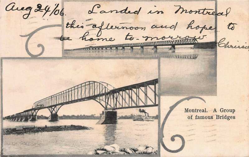 A Group of Famous Bridges, Montreal, Canada, Early Postcard, Used in 1906