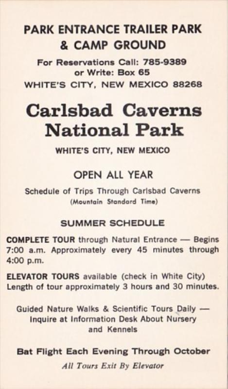 New Mexico White's City Carlsbad Caverns Park Entrance & Trailer Park & Camp ...