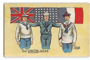SIX UNION JACKS France UK Navy Sailors Bamforth WWI Clare Angell 1910s Postcard