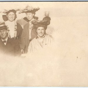 c1910s Sophisticated Friends Fashion RPPC Edwardian Hat Ladies Smile Photo A142