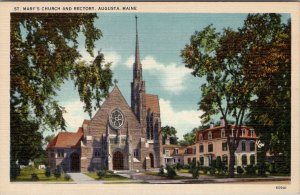 Augusta Maine St Marys Church and Rectory  Postcard Z21