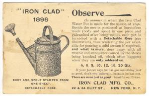 New York NY Iron Clad Mfg. Water Pot Flowers Gardens Advertising Postal card