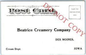 c1920s Des Moines, IA Beatrice Creamery Co Advertising Post Card Milk Can A15