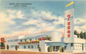 Postcard Florida Miami Seven Seas restaurant roadside occupation linen 23-11136