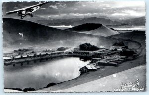 2 RPPC Postcards HUACACHINA, PERU ~ Aerial Views VILLAGE & LAKE Gutierrez c1940s