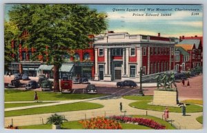 Queen Square & War Memorial Charlottetown PEI Canada Vintage 1953 Linen Postcard