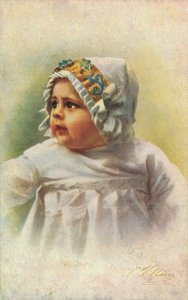 Baby Girl in a dress and a hat Vintage Postcard 04.06