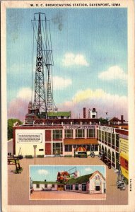 Linen Postcard W.O.C. Broadcasting Station in Davenport, Iowa