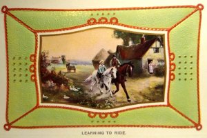 Learning To Ride Postcard Horses Farmland Country Barn Germany Serie 3100 Unused