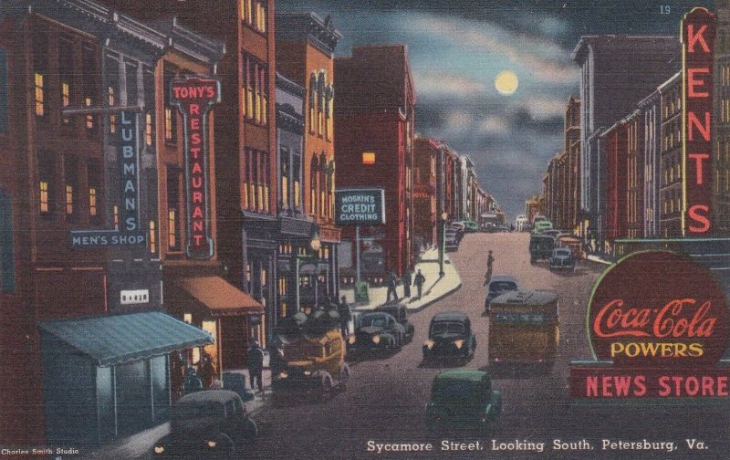 Virginia Petersburg Sycamore Street Looking South At Night Coca Cola Sign sk7266