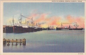 Texas Corpus Christi Cargo Ships In The Harbor Curteich