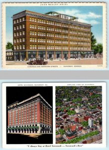 2 Postcards SAVANNAH, Georgia GA ~ HOTEL SAVANNAH & JOHN WESLEY HOTEL c1930-40s