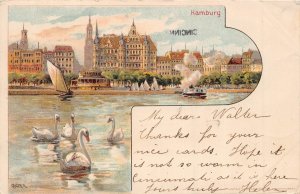 HAMBURG GERMANY~PANORAMA WATER VIEW~1900 TINTED KUNSTLER PHOTO POSTCARD