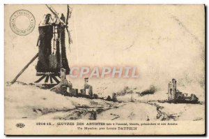 Old Postcard A Windmill By Louis Dauphin