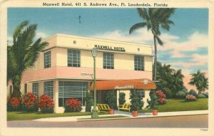 Ft Lauderdale Florida Maxwell Hotel roadside Tichnor linen Postcard 20-2509