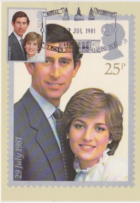 HRH PRINCE OF WALES AND LADY DIANA SPENCER WEDDING MAXI STAMP CARD - 25P - 2