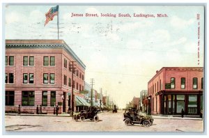 1912 James Street Looking South Classic Cars Ludington Michigan Vintage Postcard