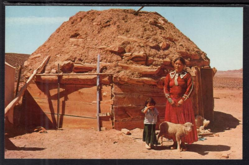 Navajo Woman and Child,Indian Hogan